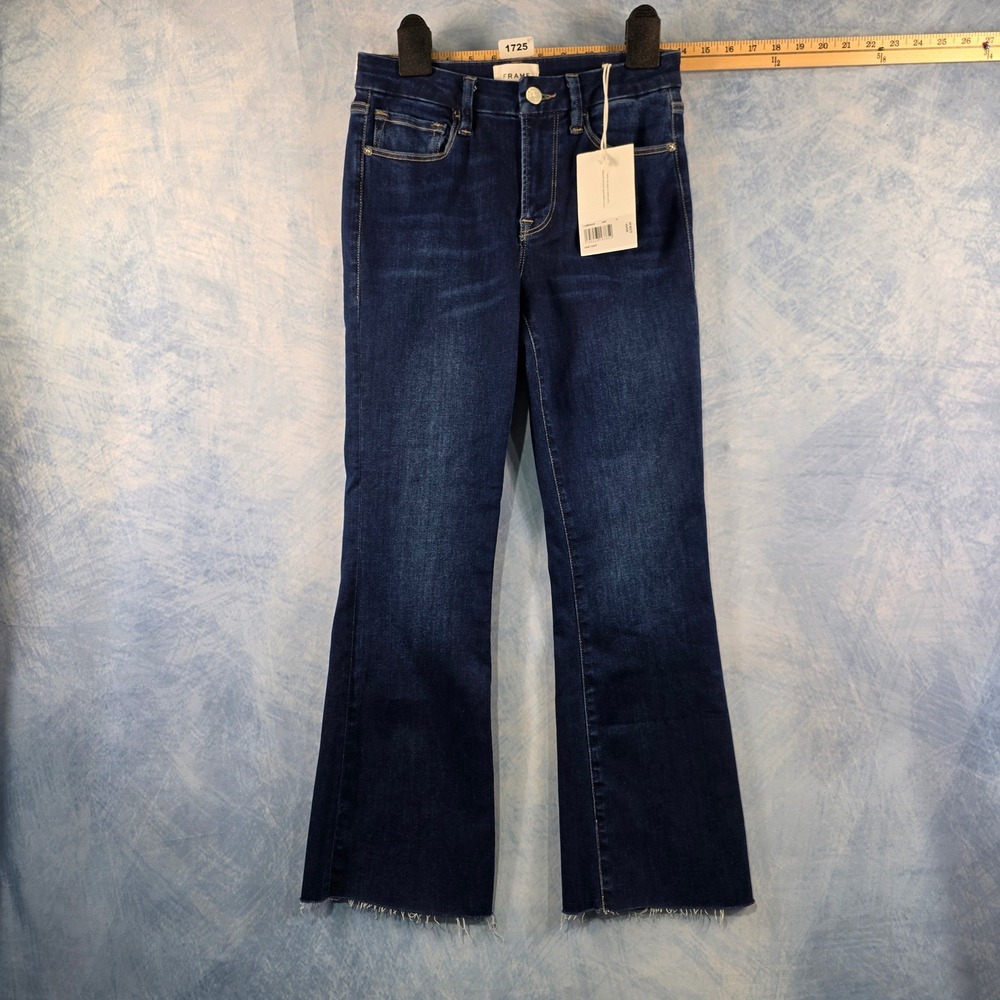 FRAME Le Crop Mini Boot Jeans Sanctuary Blue Mid‎ Rise Raw Hem LCMBRA416 Size 27